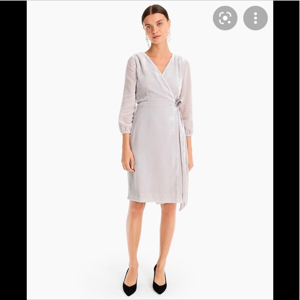J.Crew Wrap Dress in Drapey Velvet in Silver